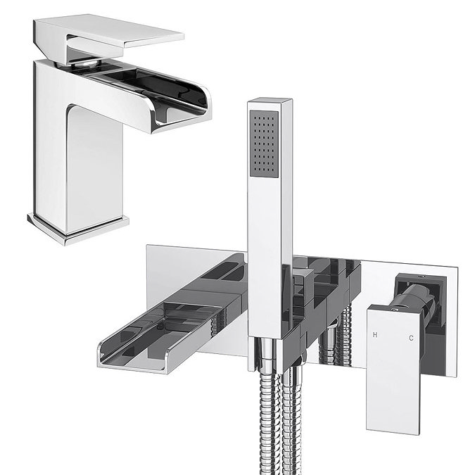 Plaza Waterfall Tap Package (Wall Mounted Bath Tap + Basin Tap) Large Image