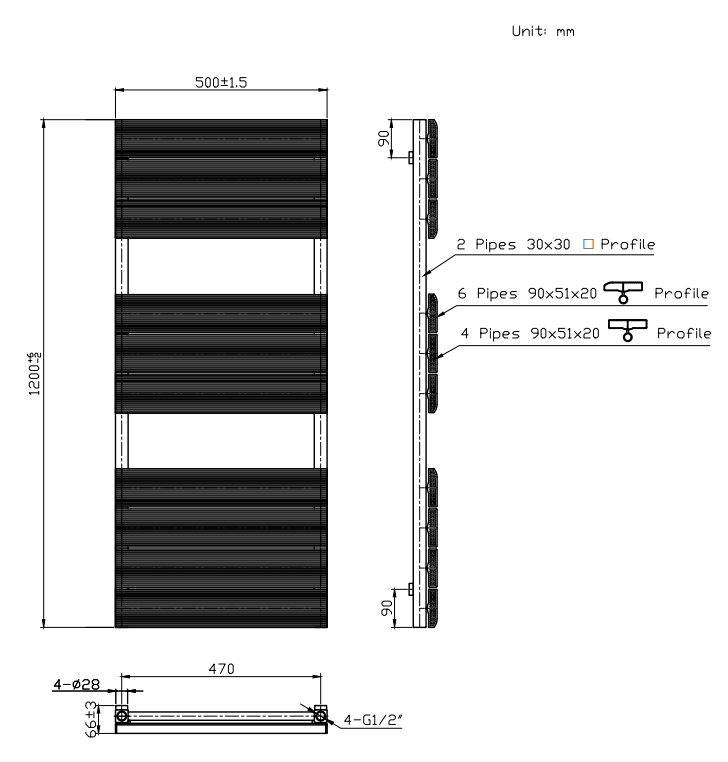 Monza White Aluminium Heated Towel Rail – 1200 x 500mm with Curved Panels