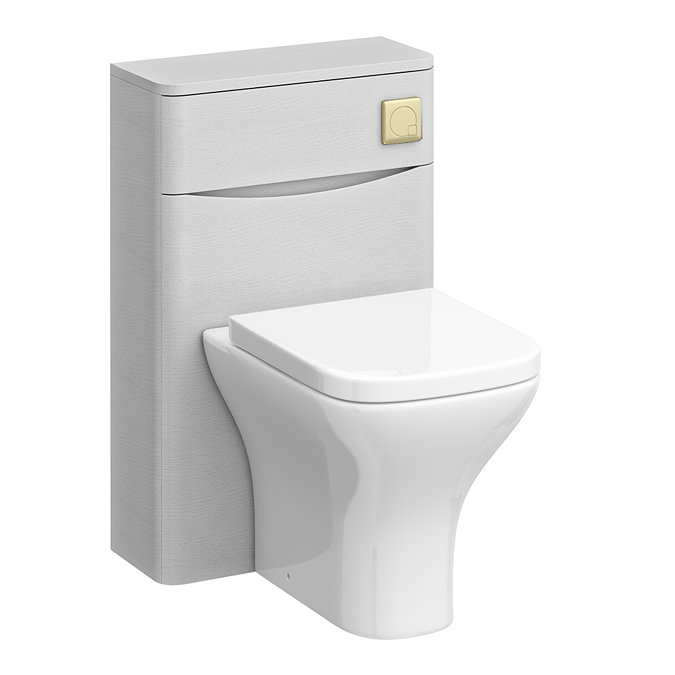 Monza White Ash 500mm WC Unit with Cistern & Brushed Brass Flush - Includes Modern Toilet Pan