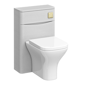 Monza White Ash 500mm WC Unit with Cistern & Brushed Brass Flush - Includes Modern Toilet Pan