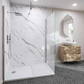 Monza White Marble PVC Shower Wall Panel 2400 x 1000mm