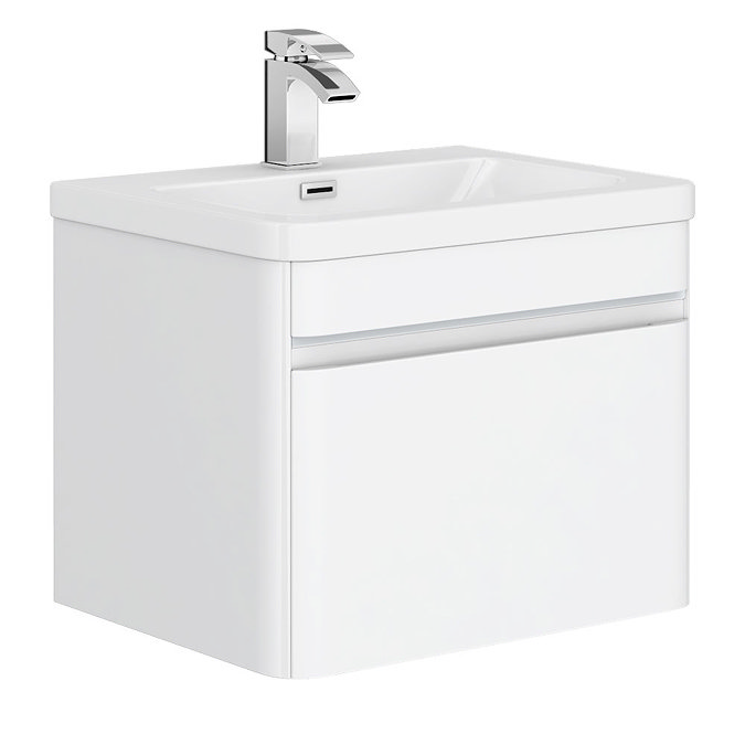 Moselle 600mm Gloss White Wall Hung 1 Drawer Vanity Unit Inc. Drawer Light Large Image