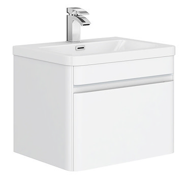 Moselle 600mm Gloss White Wall Hung 1 Drawer Vanity Unit Inc. Drawer Light  Profile Large Image