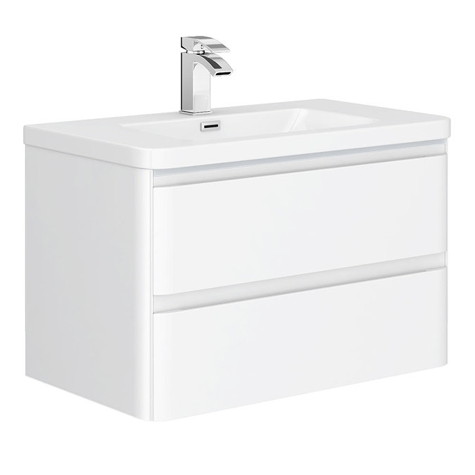 Moselle 800mm Gloss White Wall Hung 2 Drawer Vanity Unit Inc. Top Drawer Light Large Image