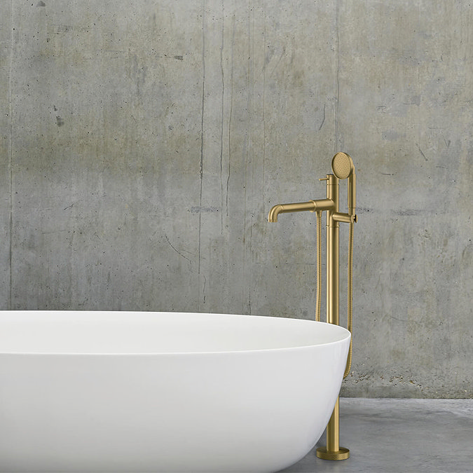 MPRO Industrial Bath Shower Mixer Floor Standing Brushed Brass - PRI416FUB Profile Large Image