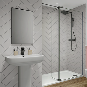 Multipanel Herringbone Tile Effect Bathroom Wall Panel - Alpine White