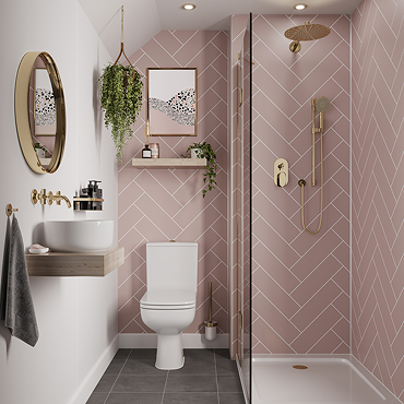 Multipanel Herringbone Tile Effect Bathroom Wall Panel - Antique Rose