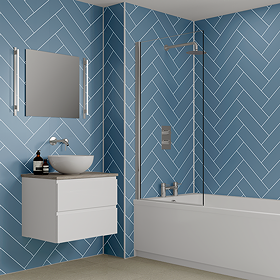 Multipanel Herringbone Tile Effect Bathroom Wall Panel - Misty Blue