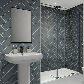 Multipanel Herringbone Tile Effect Bathroom Wall Panel - Monument Grey