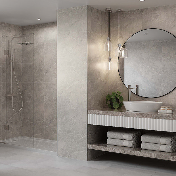 Multipanel Tile Effect Valmasino Marble H2400 x W598mm Bathroom Wall Panel - Hydrolock Tongue and Gr