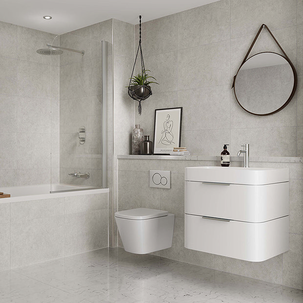 Multipanel Tile Effect White Mineral H2400 x W598mm Bathroom Wall Panel - Hydrolock Tongue and Groov