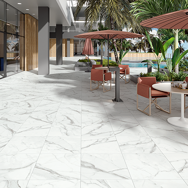 Muna Outdoor White Marble Effect Floor Tiles - 600 x 600mm