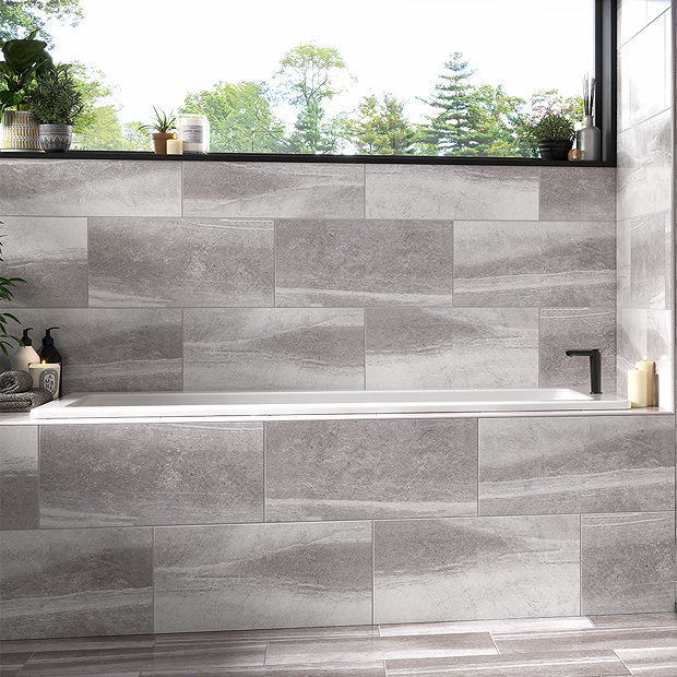 Munro Light Grey Stone Effect Wall and Floor Tiles 300 x 600mm