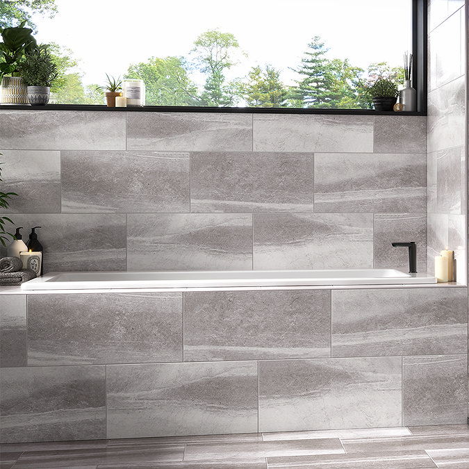 Munro Light Grey Stone Effect Wall and Floor Tiles - 300 x 600mm