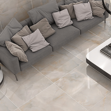 Naro Cream Polished Marble Effect Tiles - 600 x 600mm