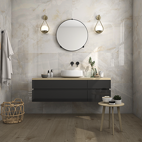 Naro Large Format Cream Polished Onyx Marble Effect Tiles - 600 x 1200mm