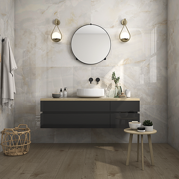 Naro Large Format Cream Polished Onyx Marble Effect Tiles - 600 x 1200mm