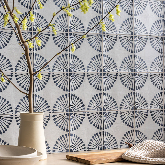 Nasrid Rustic Floral Patterned Gloss Wall Tiles 150 x 150mm