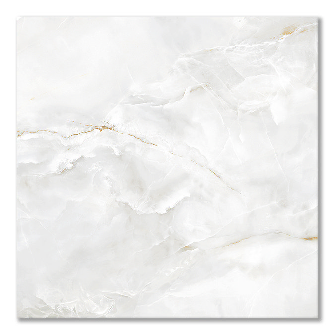 Natana White Polished Onyx Marble Effect Floor Tiles - 600 x 600mm