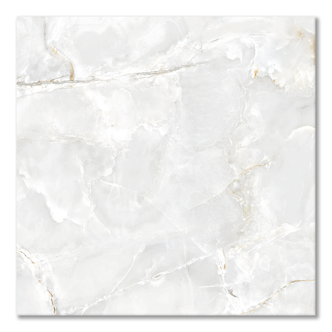 Natana White Polished Onyx Marble Effect Floor Tiles - 600 x 600mm