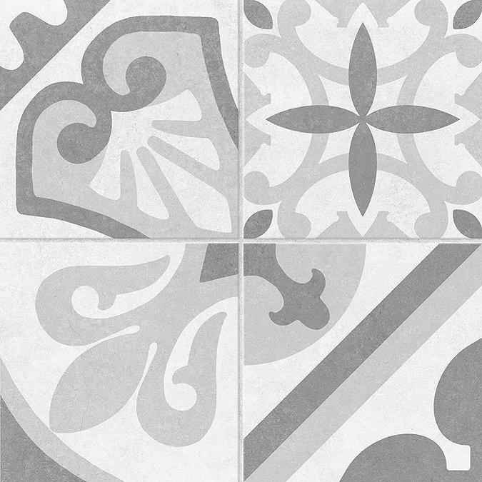 Navaro Grey Patterned Floor Tiles - 450 x 450mm Large Image
