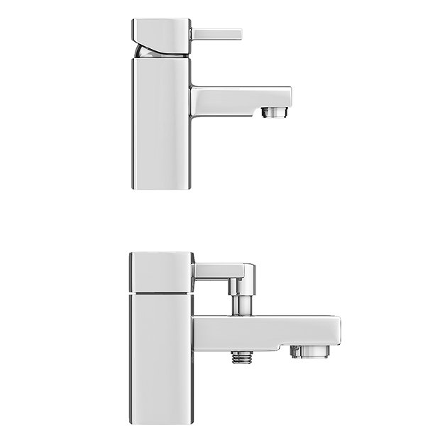 Neo Minimalist Basin and Bath Shower Mixer Taps - Chrome  In Bathroom Large Image
