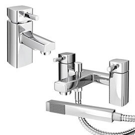 Neo Minimalist Basin and Bath Shower Mixer Taps - Chrome Medium Image