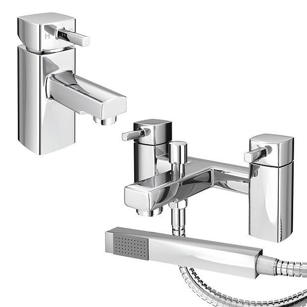 Neo Minimalist Basin and Bath Shower Mixer Taps - Chrome Large Image