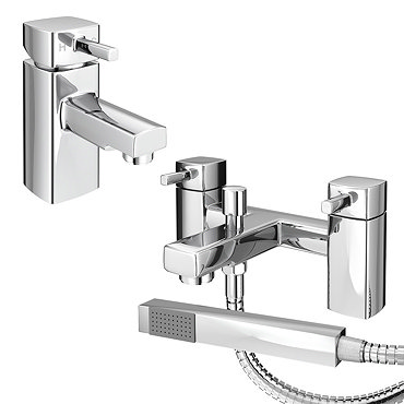 Neo Minimalist Basin and Bath Shower Mixer Taps - Chrome  Feature Large Image