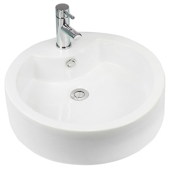 Neptune 1 Tap Hole Round Ceramic Counter Top Basin - 490 x 490mm - White Large Image