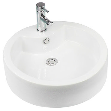 Neptune 1 Tap Hole Round Ceramic Counter Top Basin - 490 x 490mm - White Profile Large Image