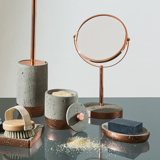 Neptune Round Swivel Bathroom Mirror - Concrete & Copper  Feature Large Image