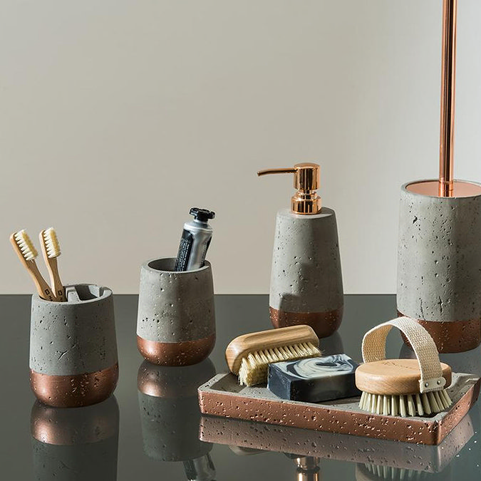 Neptune Toothbrush Holder - Concrete & Copper  Profile Large Image