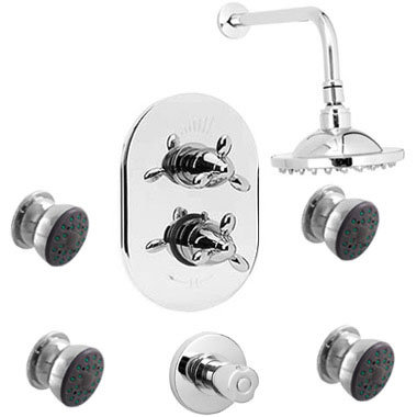 Neptune Twin Concealed 3/4" Thermostatic Valve with Shut Off, Fixed Head & Body Jet Large Image