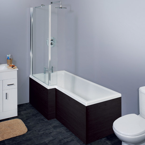 Nero 1700mm L Shape Square Shower Bath & Shaped Screen - Ebony (Left hand option)-DEL Large Image