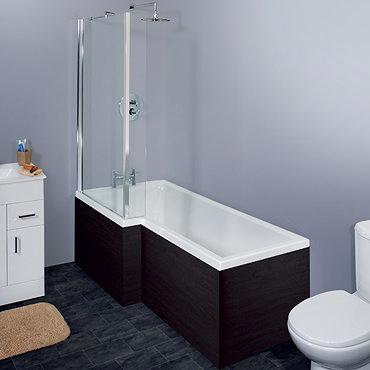 Nero 1700mm L Shape Square Shower Bath & Shaped Screen - Ebony (Left hand option)-DEL Profile Large Image