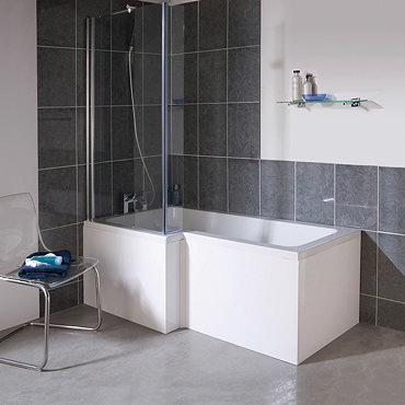 Premier 1700mm L-Shaped Square Shower Bath with MDF Panels & Screen Feature Large Image