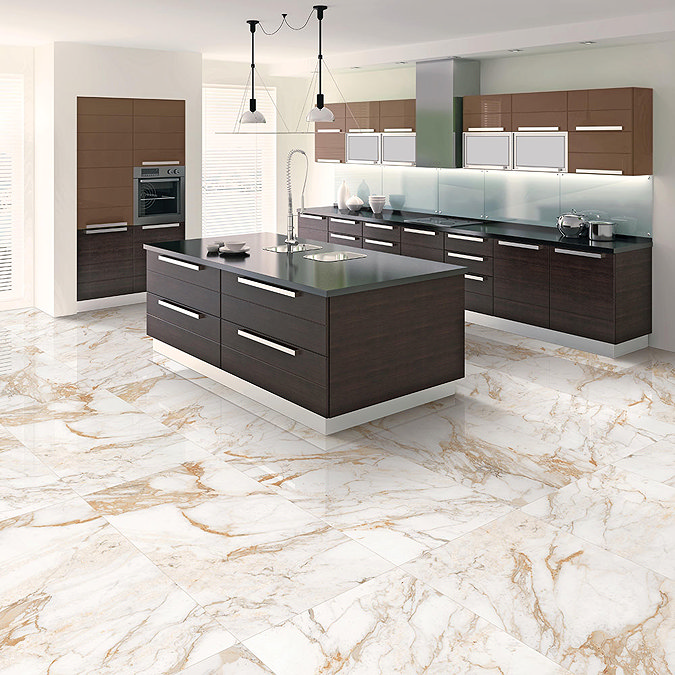 Nesta Carrara Marble Effect Floor Tiles - 600 x 1200mm Large Image