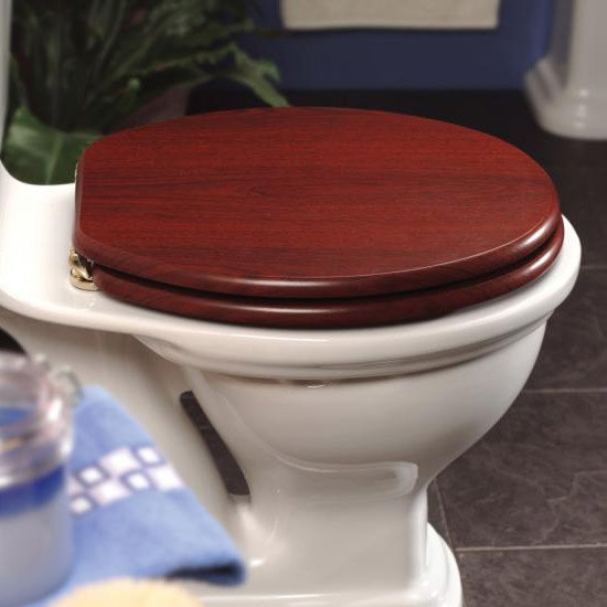 New Generation Platinum Toilet Seat with Brass Hinges Mahogany at