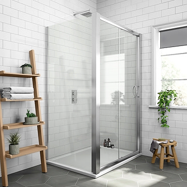 Ventura 1000 x 700mm Sliding Door Shower Enclosure with Pearlstone Tray Profile Large Image