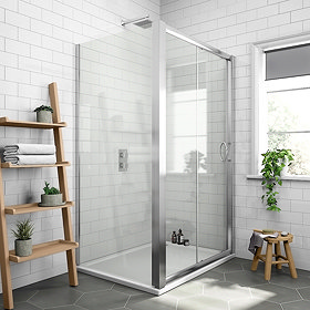 Newark 1100 x 700mm Sliding Door Shower Enclosure + Pearlstone Tray