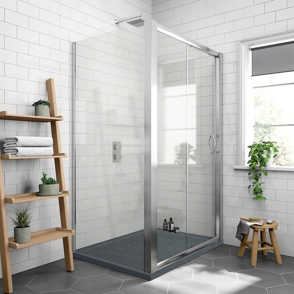 Newark 1200 x 900mm Sliding Door Shower Enclosure + Slate Effect Tray ...