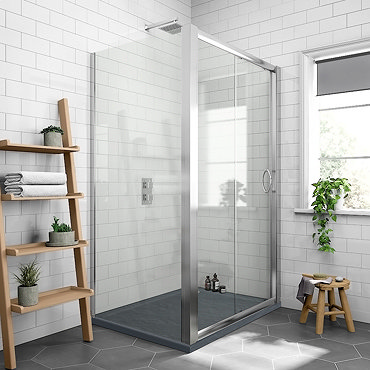 Newark 1200 x 900mm Sliding Door Shower Enclosure + Slate Effect Tray  Profile Large Image