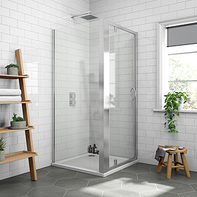 Newark 760 x 760mm Pivot Door Shower Enclosure + Pearlstone Tray Large Image