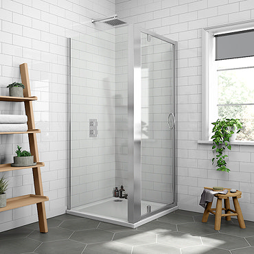 Ventura 760 x 760mm Pivot Door Shower Enclosure with Pearlstone Tray Profile Large Image