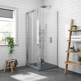 Newark 800 x 800mm Bi-Folding Shower Enclosure + Slate Effect Tray Large Image