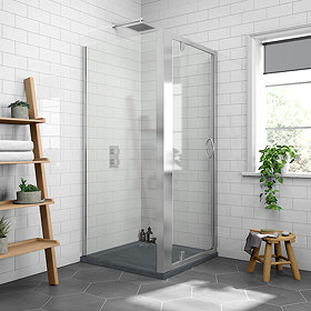 Newark 900 x 900mm Pivot Door Shower Enclosure + Slate Effect Tray Large Image