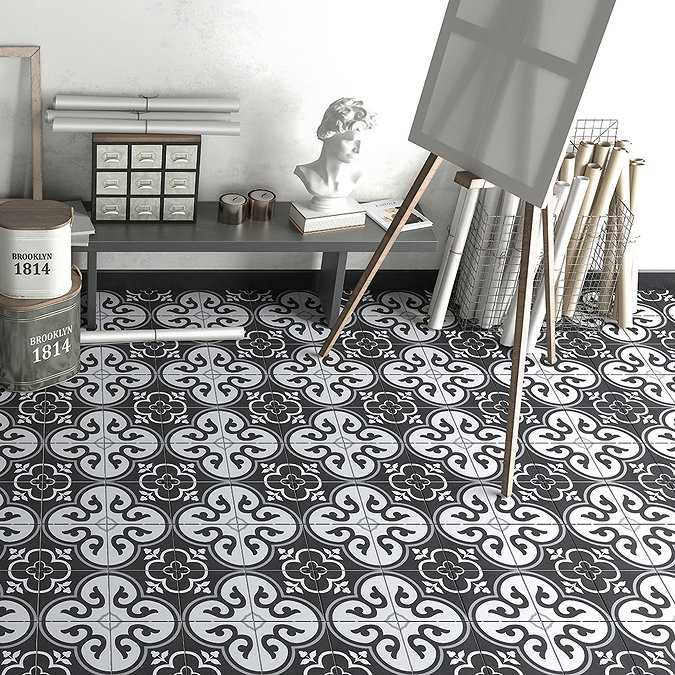 Newark Black Wall and Floor Tiles - 200 x 200mm Large Image