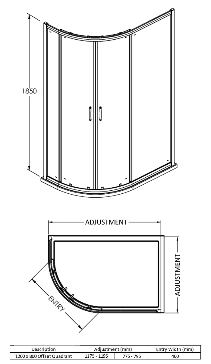 Newark LH 1200 x 800mm Offset Quadrant Enclosure + Slate Effect Tray