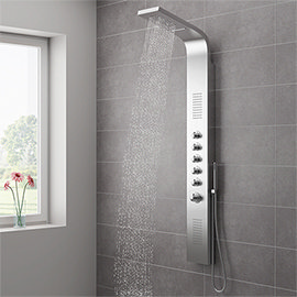 Milan Shower Tower Panel - Stainless Steel (Thermostatic) Medium Image